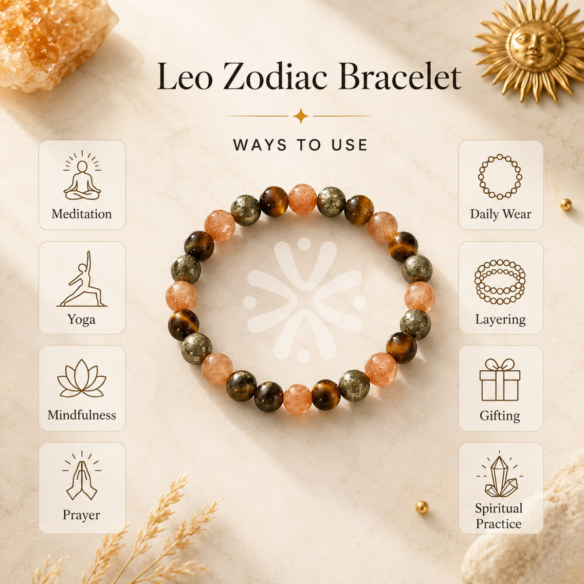 Leo Zodiac Crystal Bracelet | Confidence & Strength | DharmikVibes