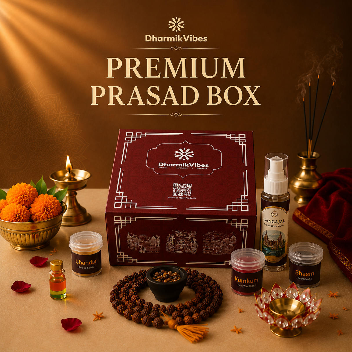 DharmikVibes Premium Prasad Box | Complete Sacred Puja Kit with Divine Essentials