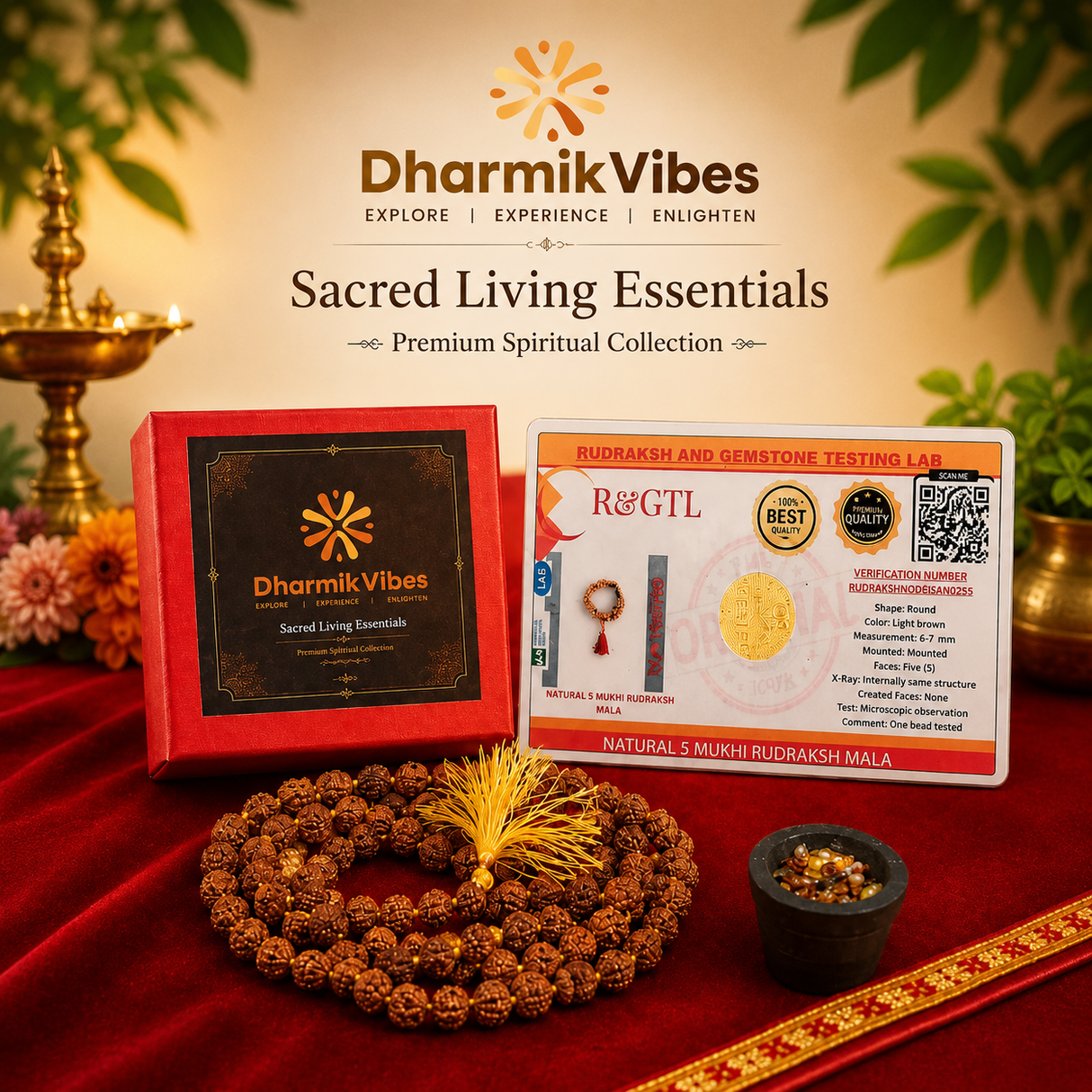 Natural 5 Mukhi Rudraksha Mala (Certified & Lab Tested) | Premium Spiritual Collection DharmikVibes