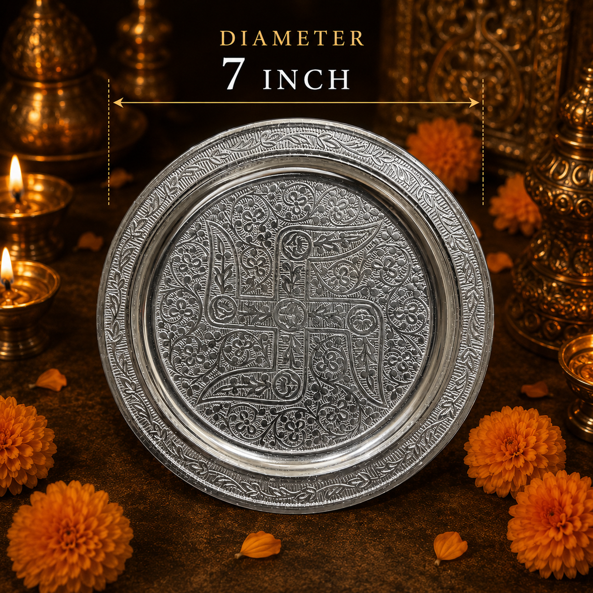 German Silver Pooja Thali Set | 6- Piece Premium Religious set