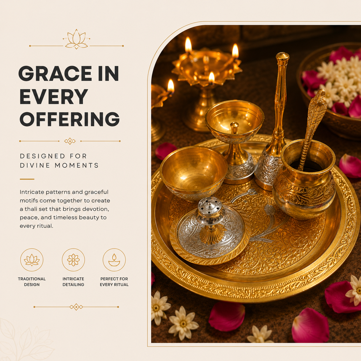 Elegant German Finish 8-Inch Pooja Gift Set | Silver-Gold 7-Piece Devotional Collection