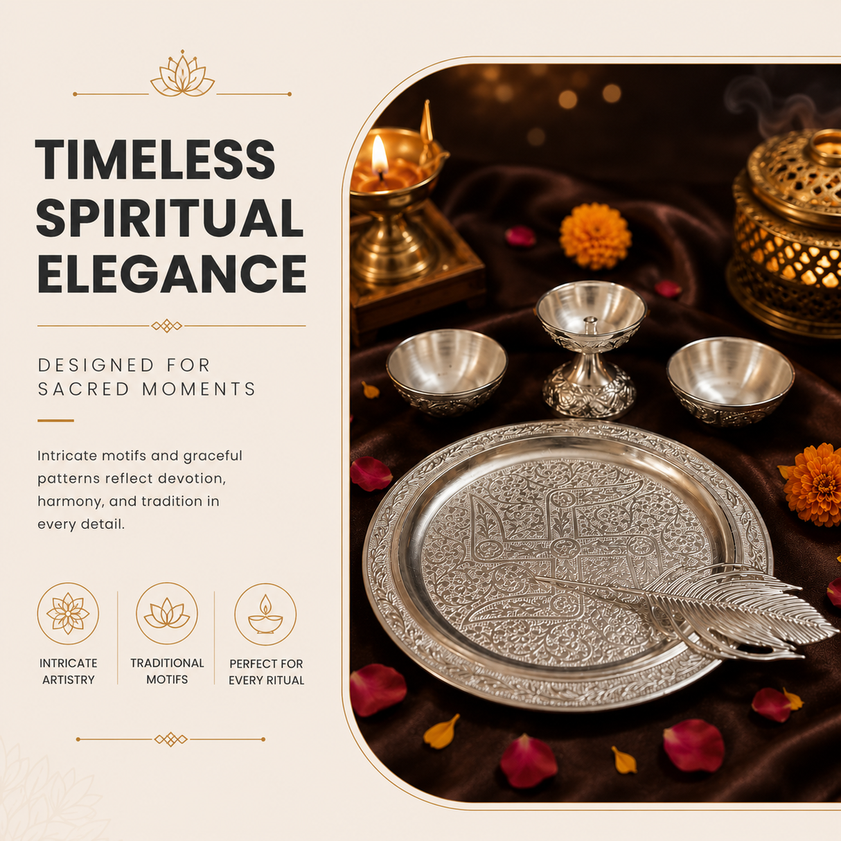 Silver Color German Finish Pooja Gift Set | 5-Piece Premium Decorative Religious Collection with Velvet Box | DVS330533