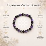 Capricorn Zodiac Crystal Bracelet | Smoky Quartz, Amethyst & Hematite | DharmikVibes