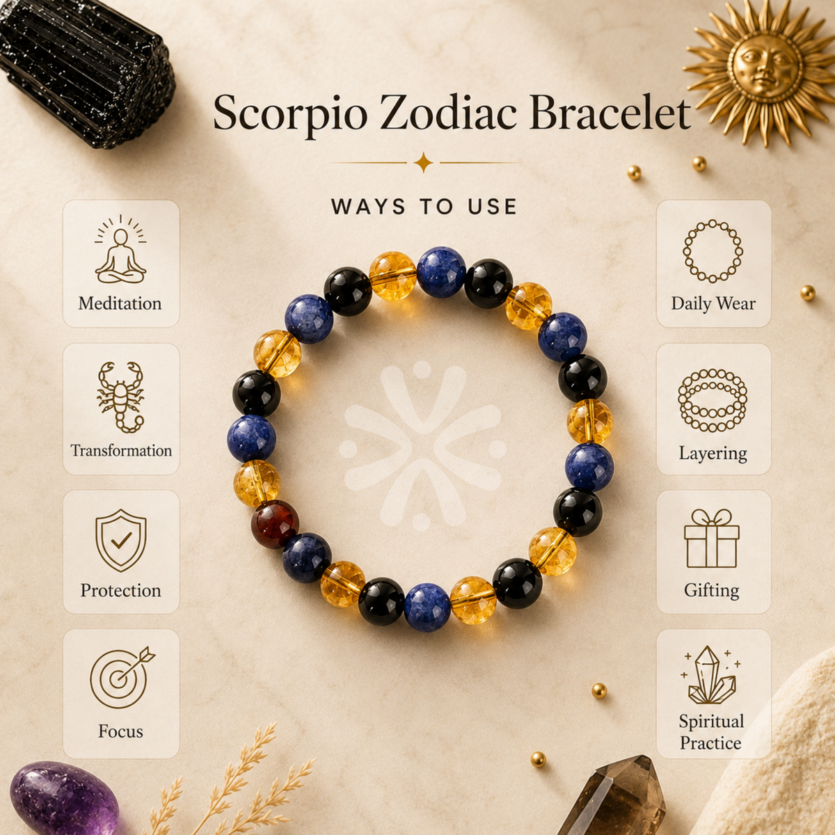 Scorpio Zodiac Crystal Bracelet | Sodalite, Citrine & Bloodstone | DharmikVibes