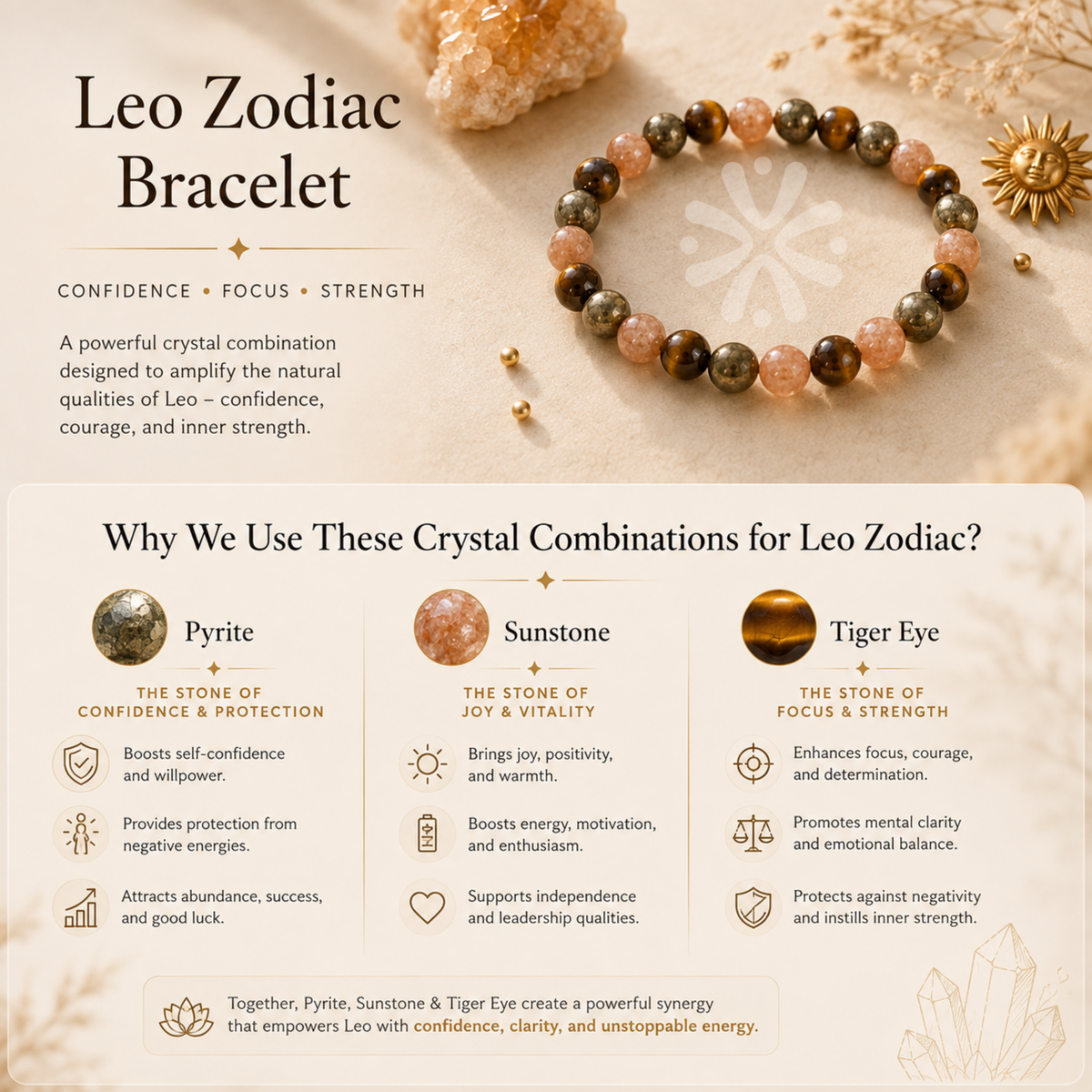 Leo Zodiac Crystal Bracelet | Confidence & Strength | DharmikVibes