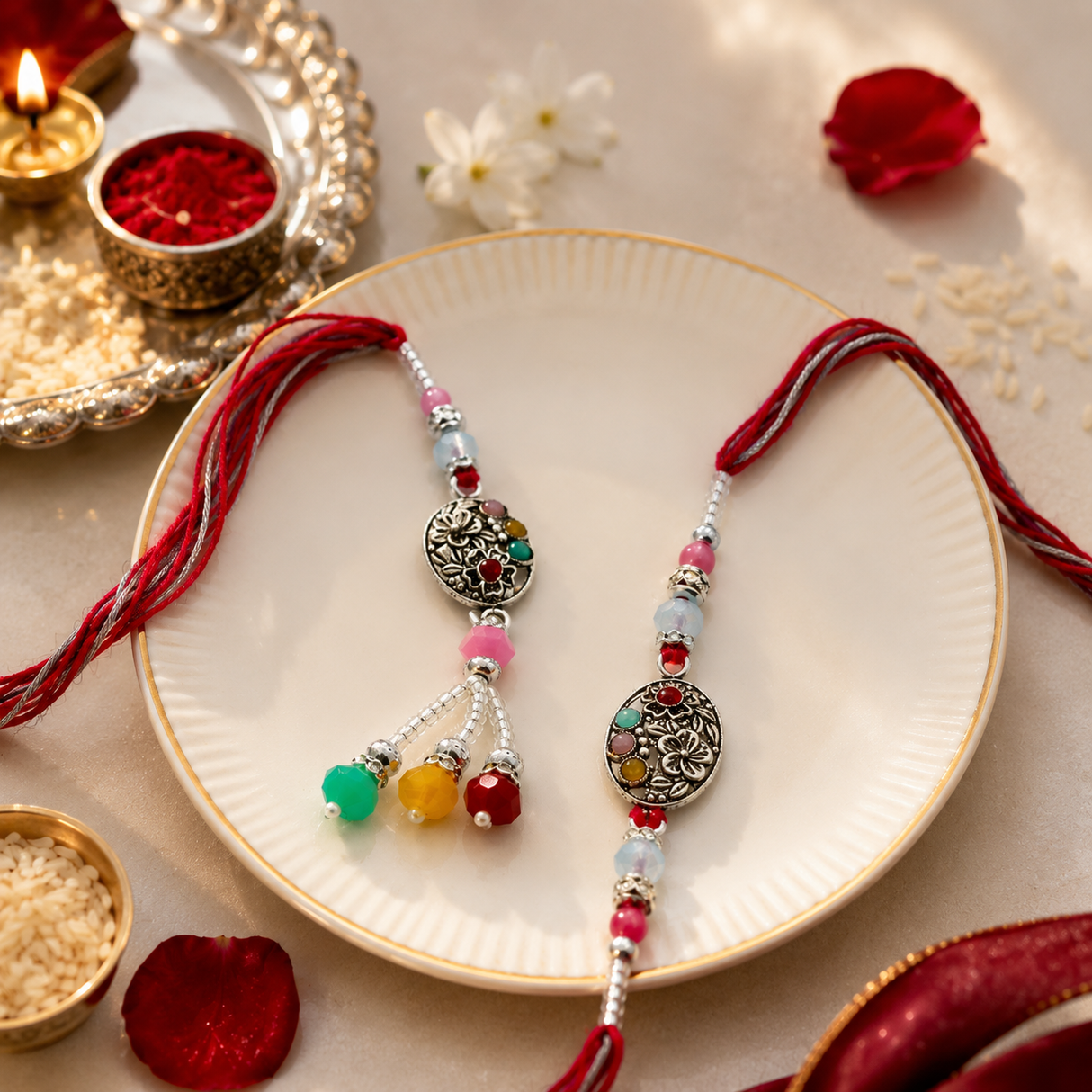 Elegant Bhaiya Bhabhi Rakhi Set (Set of 2) | Premium Raksha Bandhan Collection