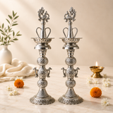 Premium German Silver Peacock Samayee Stand (Pair) | 24 Inch