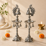 Silver Peacock Samayee (Pair) | Decorative Pooja Deepam 18 Inch