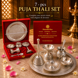 Silver Color German Finish Pooja Gift Set 8 inch | 7-Piece Premium Decorative Religious Collection with Velvet Box | DVS330633