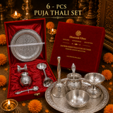 German Silver Pooja Thali Set | 6- Piece Premium Religious set