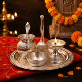 German Silver Pooja Thali Set | 6- Piece Premium Religious set