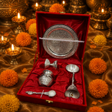 German Silver Pooja Thali Set | 6- Piece Premium Religious set