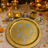 Elegant German Finish 10-Inch Pooja Gift Set | Silver-Gold 7-Piece Devotional Collection