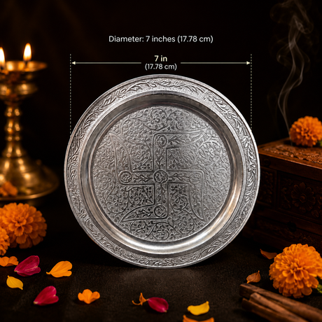 Silver Color German Finish Pooja Gift Set, 5-Piece with Velvet Box – view 6