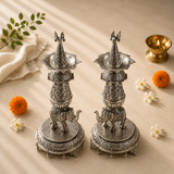 Antique Elephant Samayee Deepam (Pair) German Silver | Traditional Pooja Lamp