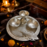 Silver Color German Finish Pooja Gift Set | 5-Piece Premium Decorative Religious Collection with Velvet Box | DVS330533