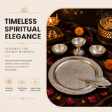 Silver Color German Finish Pooja Gift Set | 5-Piece Premium Decorative Religious Collection with Velvet Box | DVS330533